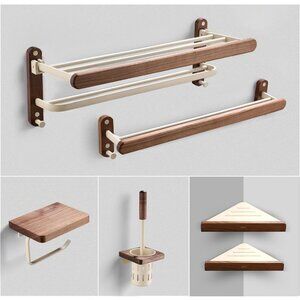 New 7-Piece Luxury Walnut Aluminum Bathroom Accessories Set